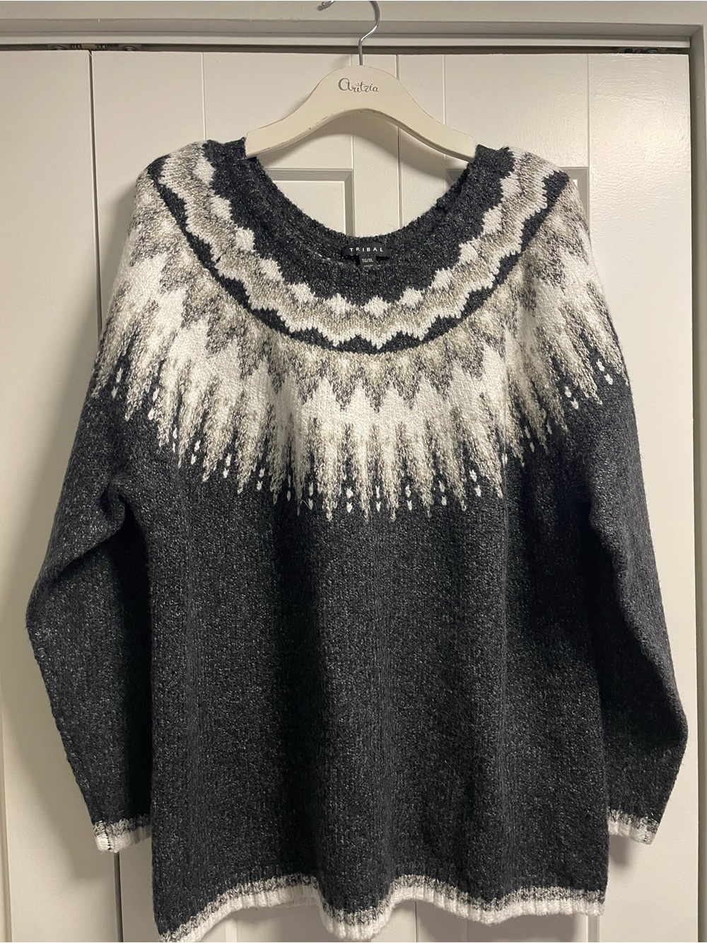 Tribal Fair Isle Nordic Knit Pullover Sweater Dark Gray White Apres Ski XL